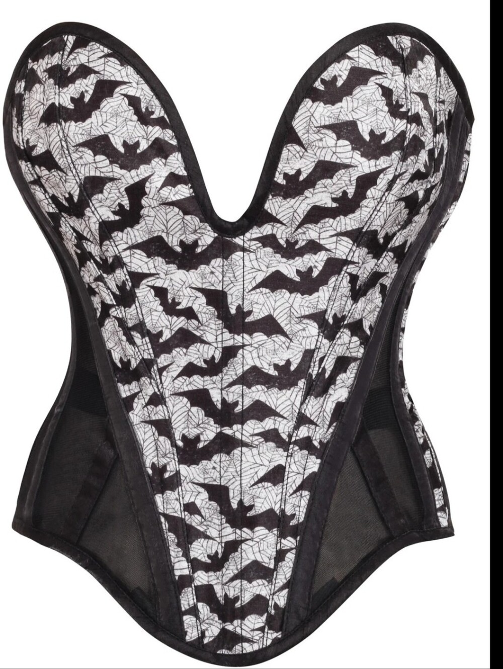 Black & White Bats Lace-Up Corset Top
